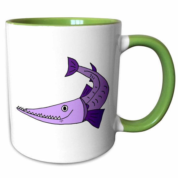 3drose, Funny Cute Purple Barracuda Fish Cartoon, 11oz Two-tone Green Mug