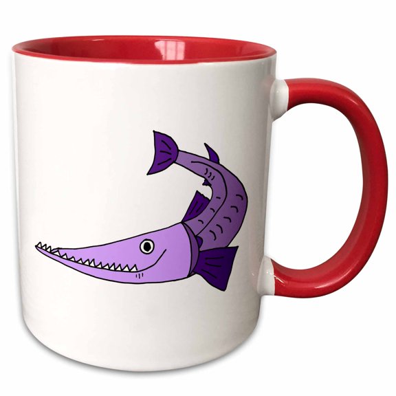 3drose, Funny Cute Purple Barracuda Fish Cartoon, 11oz Two-tone Red Mug