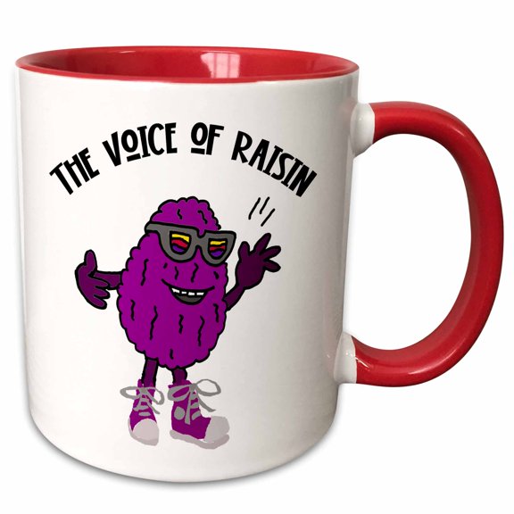 3drose, Funny Cute Raisin Cartoon Character the Voice of Raisin Pun, 15oz Two-tone Red Mug
