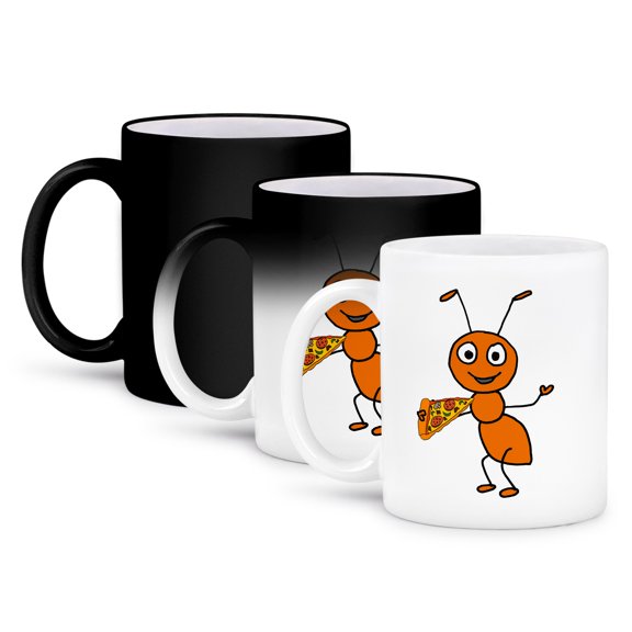 Funny Cute Red Ant Eating Pizza Food Cartoon, 11oz Magic Transforming Mug