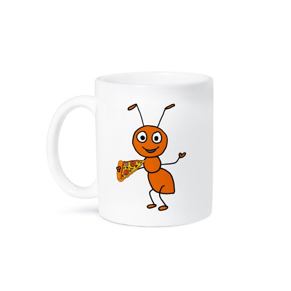 Funny Cute Red Ant Eating Pizza Food Cartoon, 15oz Mug