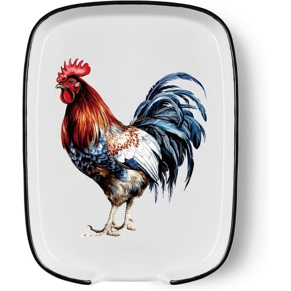 Funny Cute Rooster Ceramic Spoon Rest - Large Heat Resistant Kitchen Utensil Holder for Stove & Countertop - Farmhouse Decor, Chicken Themed Cooking Accessory - Perfect Housewarming Gift 