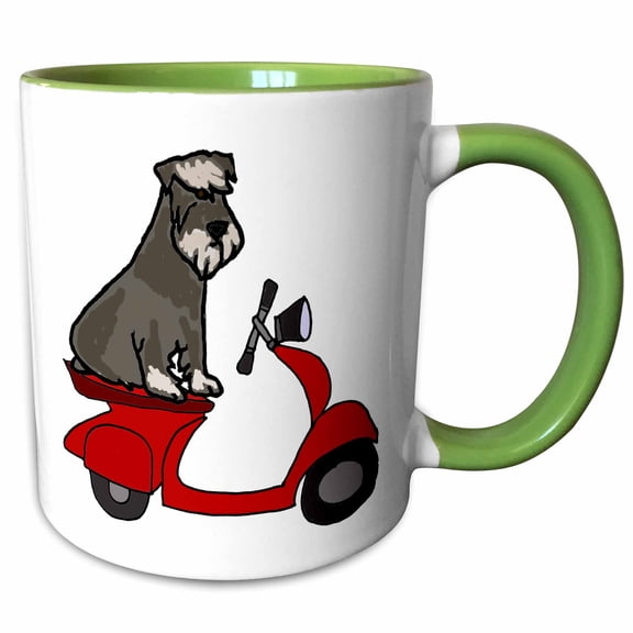 3drose, Funny Cute Schnauzer Dog Riding Red Motor Scooter Cartoon, 11oz Two-tone Green Mug