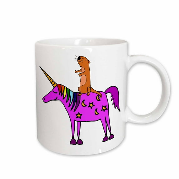 3drose, Funny Cute Sea Otter Riding Unicorn Cartoon, 11oz Mug