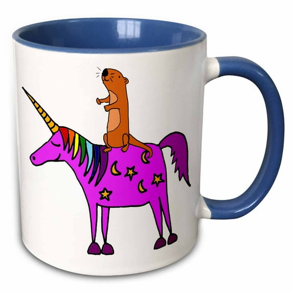 3drose, Funny Cute Sea Otter Riding Unicorn Cartoon, 15oz Two-tone Blue Mug