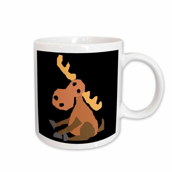 3drose, Funny Cute Sitting Moose Primitive Art Cartoon, 15oz Mug