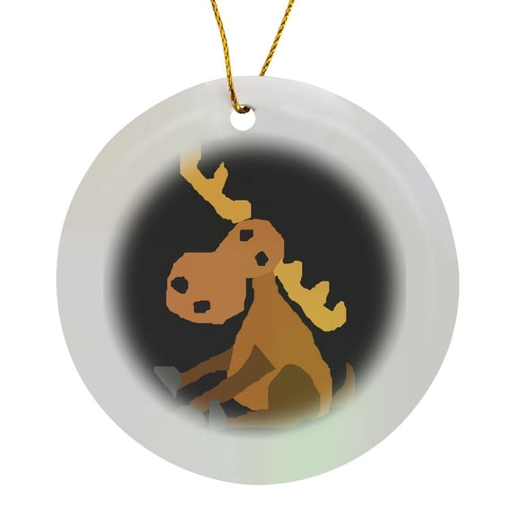 3drose, Funny Cute Sitting Moose Primitive Art Cartoon, Circle Porcelain Ornament