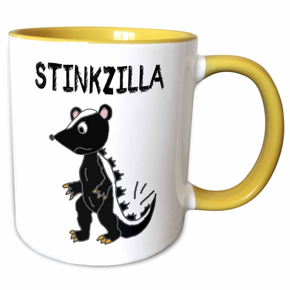 3drose, Funny Cute Skunk Stinkzilla Monster Cartoon, 11oz Two-tone Yellow Mug