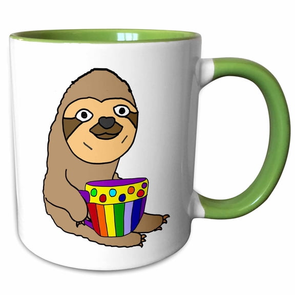 3drose, Funny Cute Sloth Drinking Coffee in Pop Art Mug Art, 11oz Two-tone Green Mug