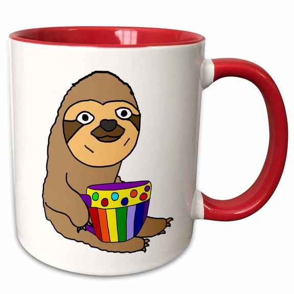 3drose, Funny Cute Sloth Drinking Coffee in Pop Art Mug Art, 11oz Two-tone Red Mug
