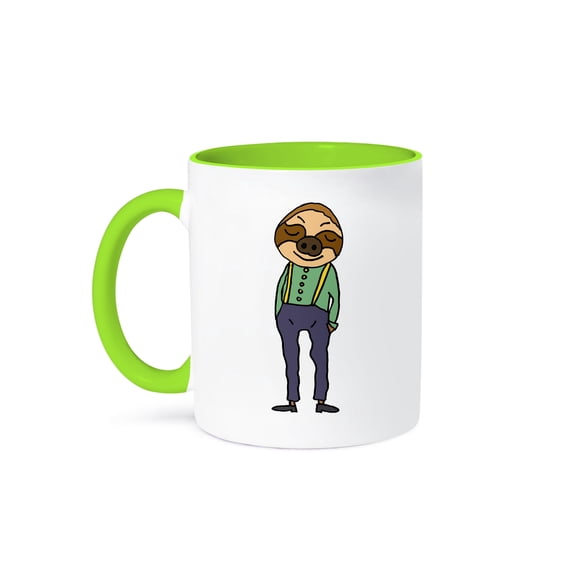 3drose, Funny Cute Sloth Wearing Suspenders Old Age Humor, 15oz Two-tone Green Mug