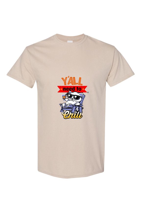 Funny Cute Summer Kitty Cat Chilling Yall Meme Graphic T-Shirt, for men & women, up to size 5XL