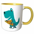 thumbnail image 1 of 3drose, Funny Cute T-rex Dinosaur Eating Pizza Slice Primitive Art Cartoon, 11oz Two-tone Yellow Mug, 1 of 6