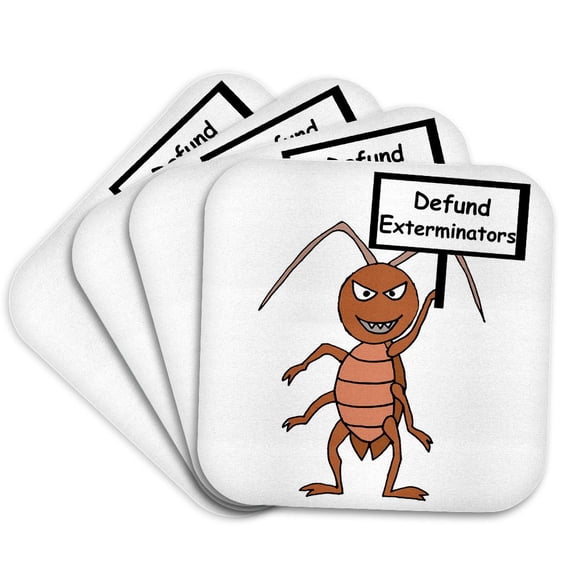 3drose, Funny Cute Termite with Defund Exterminators Protest Sign, Set of 4 Coasters - Soft