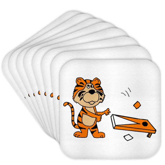 3drose, Funny Cute Tiger Playing Orange and White Cornhole Game Sports Cartoon, Set of 8 Coasters - Soft