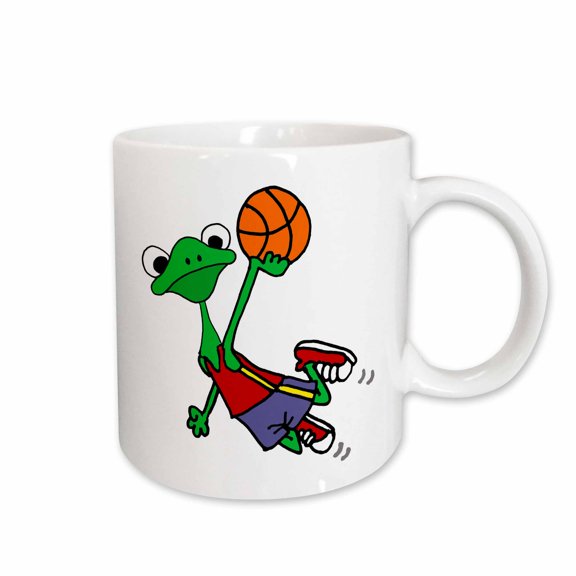3drose, Funny Cute Tree Frog Playing Basketball Slam Dunk Sports Cartoon, 15oz Mug