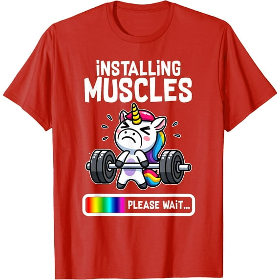 Funny Cute Unicorn Workout Gym Fitness Weightlifting Gift Unisex T-Shirt for Men Women Kids Toddler,Red Color,Size YL