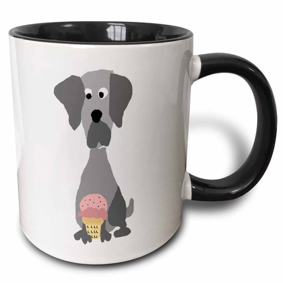 3drose, Funny Cute Weimaraner Puppy Dog Eating Ice Cream Cone Primitive Art, 11oz Two-tone Black Mug