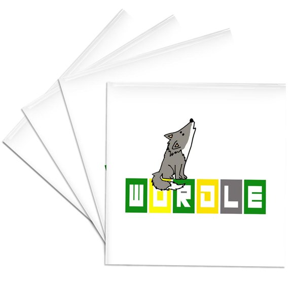 3drose, Funny Cute Wordle Wolf Daily Word Game with Wolf Cartoon, Set of 4 Ceramic Tile Coasters