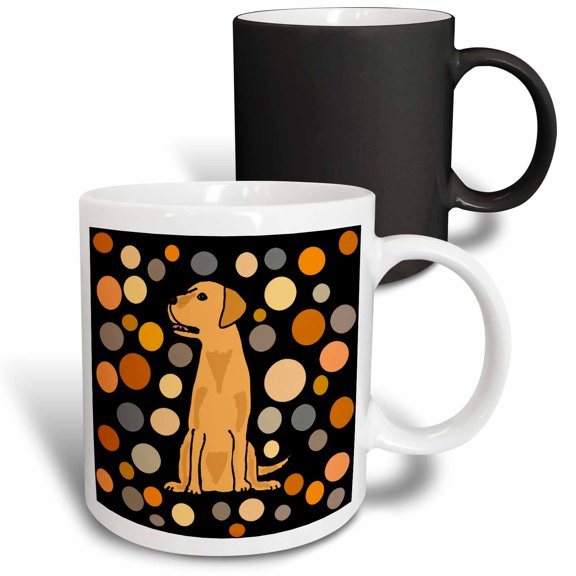 3drose, Funny Cute Yellow Lab Dog and Circle Pattern Abstract Art, 11oz Magic Transforming Mug