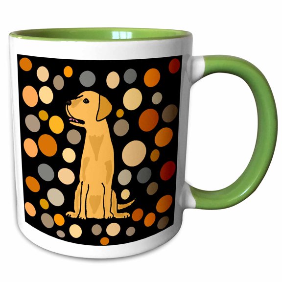 3drose, Funny Cute Yellow Lab Dog and Circle Pattern Abstract Art, 11oz Two-tone Green Mug
