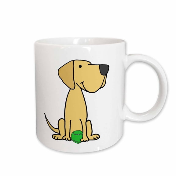 3drose, Funny Cute Yellow Labrador Retriever Dog with Tennis Ball Cartoon, 15oz Mug