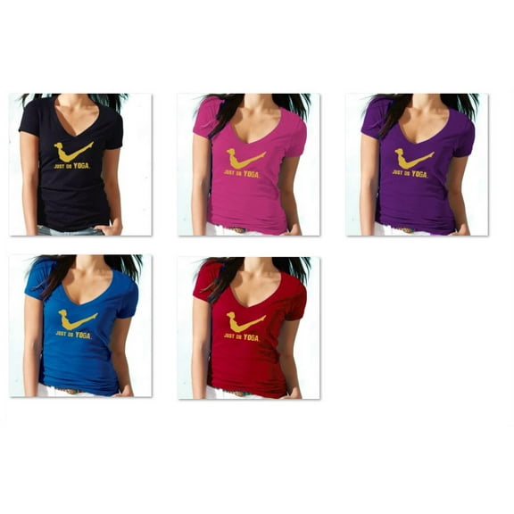 Funny Cute Yoga Just Do Yoga Printed Design V-Neck T-Shirt Short Sleeve Vneck T-shirt Soft and Comfy Shirt, Lightweight Shirt Royal Blue Shirt X-Large