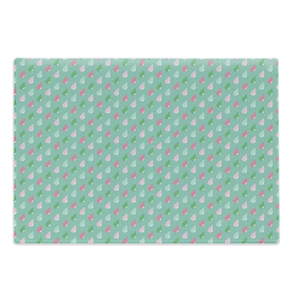 Funny Cutting Board, Original Funny Teardrops Rain Shower Textured Pattern Girl Image, Decorative Tempered Glass Cutting and Serving Board, Large Size, Green Pink, by Ambesonne