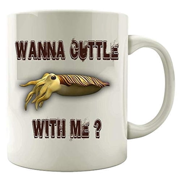 Funny Cuttlefish 11 oz Coffee Mug - Wanna Cuttle With Me White Ceramic Gift