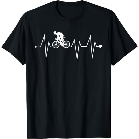Funny Cycling Cyclist Biker Heartbeat Heart Pulse Rate EKG T-Shirt Black 2X-Large