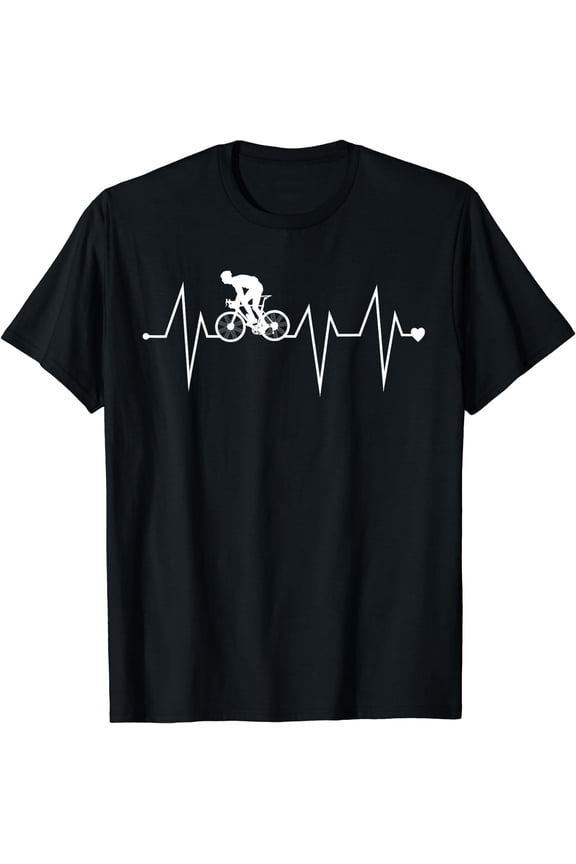 Funny Cycling Cyclist Biker Heartbeat Heart Pulse Rate EKG T-Shirt Black Medium