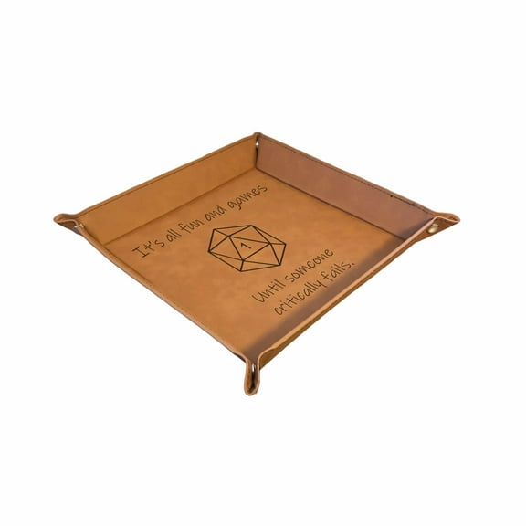 Funny D&D Gifts DND Dice Tray All Fun and Games Until Someone Crit Fails D20 Engraved Leatherette Snap Tray Dungeons Dragons