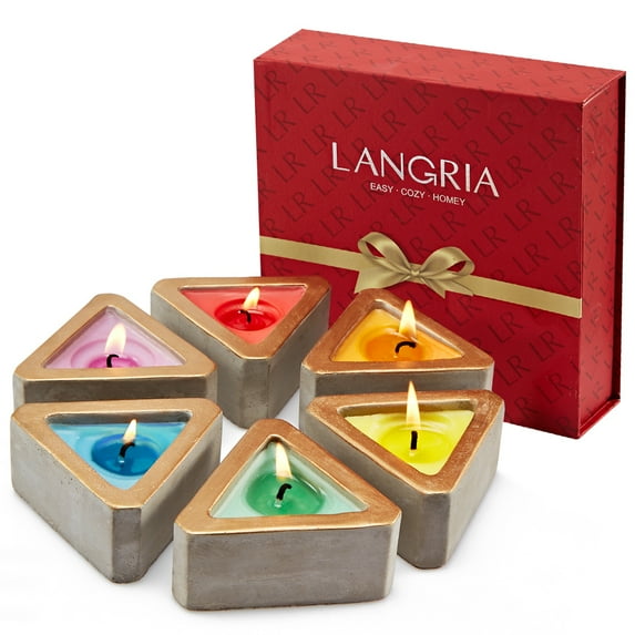 Funny DIY Puzzle-Style Lavender Scented Candle Gift Set, Set of 6 Scented Tea-Candles in Triangle Cement Pot, Made of Multi-Colored Soy Wax & Lead-Free Cotton Wick for Aromatherapy