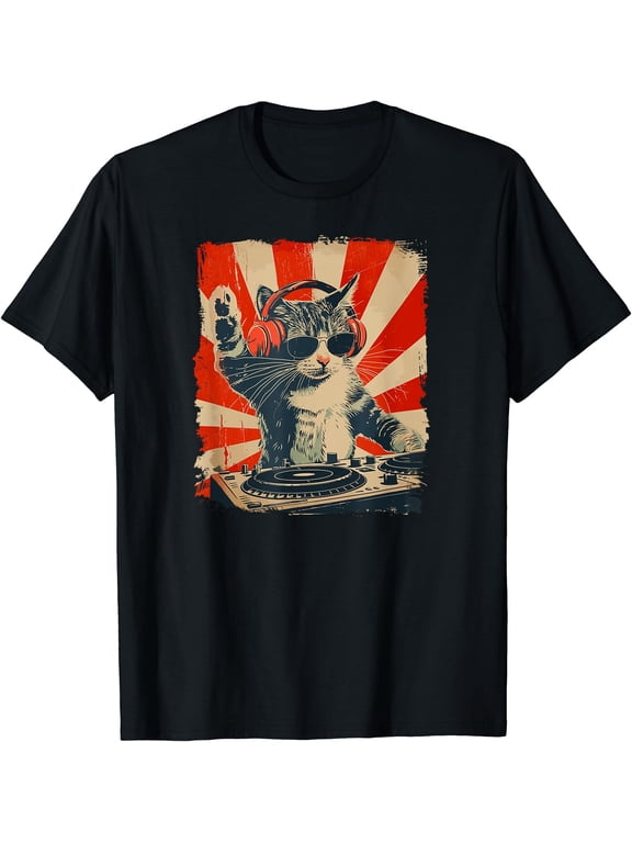 Funny DJ Cat Disco Sound Tech Headphone Music T-Shirt, Vintage Birthday Gift