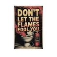 thumbnail image 1 of Funny DON’T LET THE FLAMES FOOL YOU Retro Print Smoking Toilet And Fire Extinguisher Bathroom Poster Vintage Textured Art Print Poster, 1 of 8