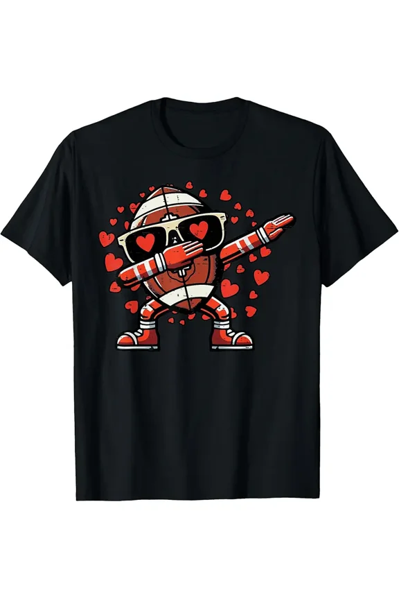 Funny Dab Football Valentine Heart Graphic for Men Short Sleeve T-Shirt