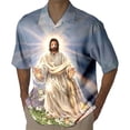 thumbnail image 1 of Funny Dabbing Bunny Easter for Men Shirt Button Up Tops Short Sleeve Jesus Print Religious Casual Spring Tees, 1 of 4