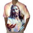 thumbnail image 1 of Funny Dabbing Bunny Easter for Men Shirt Button Up Tops Short Sleeve Jesus Print Religious Casual Spring Tees, 1 of 3