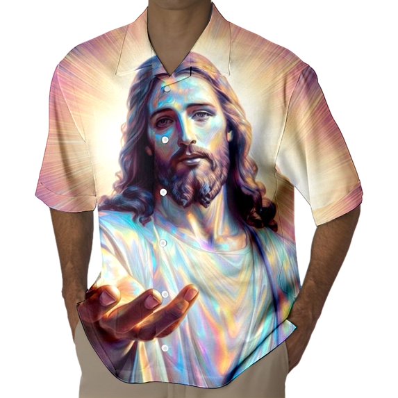 Funny Dabbing Bunny Easter for Men Shirt Button Up Tops Short Sleeve Jesus Print Religious Casual Spring Tees