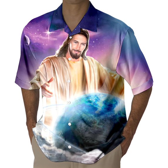Funny Dabbing Bunny Easter for Men Shirt Button Up Tops Short Sleeve Jesus Print Religious Casual Spring Tees