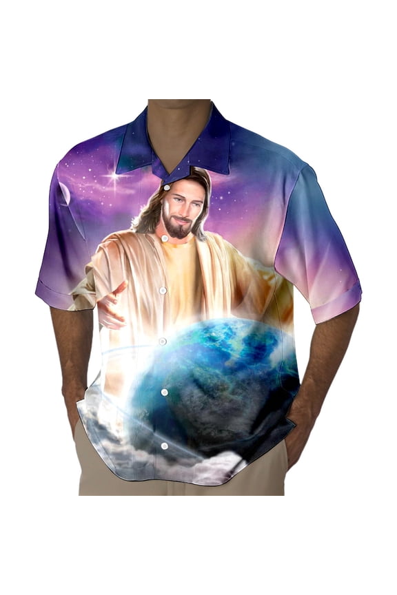 Funny Dabbing Bunny Easter for Men Shirt Button Up Tops Short Sleeve Jesus Print Religious Casual Spring Tees