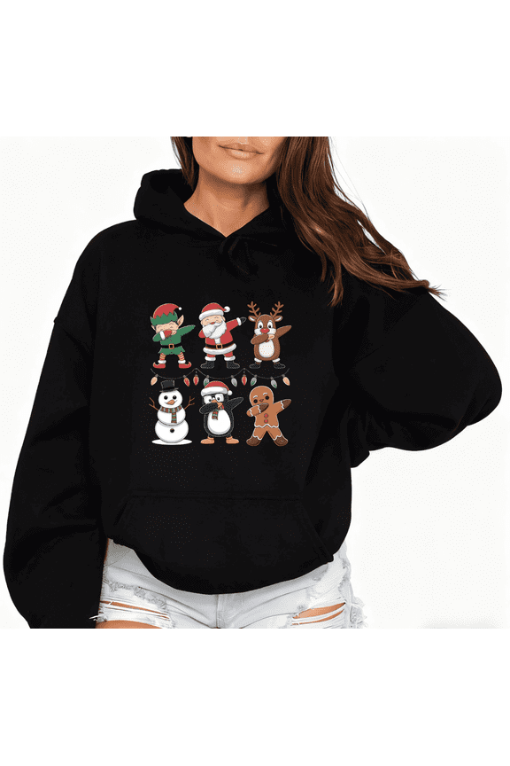 Funny Dabbing Graphic Sweatshirt Christmas Dance Print Hoodie Black Women S-2XL Tops