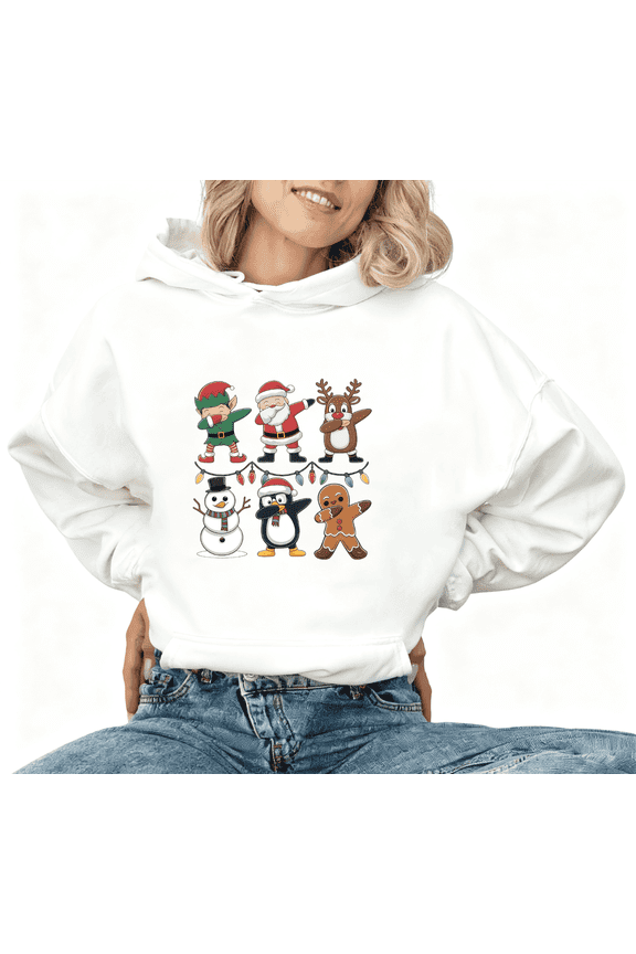 Funny Dabbing Graphic Sweatshirt Christmas Dance Print Hoodie White Women S-2XL Tops