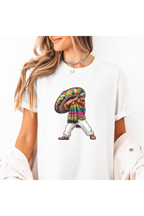 Funny Dabbing Mexican Sombrero Shirt Cinco De Mayo Fiesta Poncho Costume Tee Funny Dab Dance Shirt for Men Women Kids Party Outfit