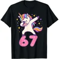 thumbnail image 1 of Funny Dabbing Unicorn 67th Birthday Gift for Women Graphic Tee, 1 of 6