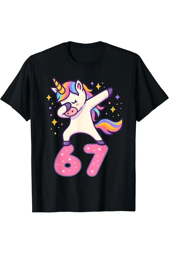 Funny Dabbing Unicorn 67th Birthday Gift for Women Graphic Tee