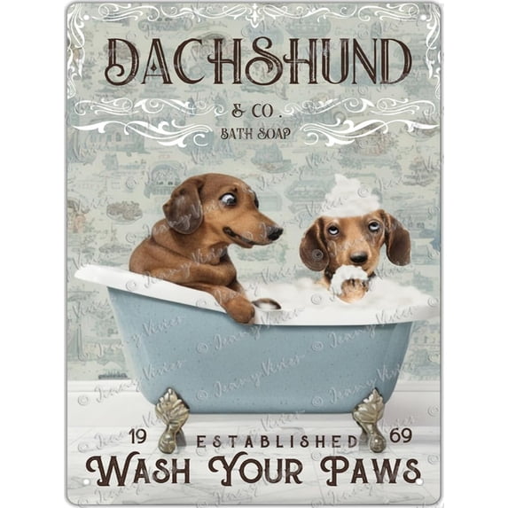 Funny Dachshund Bath Soap Wash Your Paws Retro Metal Tin Sign, Funny Bathroom Wall Decor, Guest Bathroom, Restroom Sign, Dog Lovers Gift, Powder Room Wall Art 12x16 inch