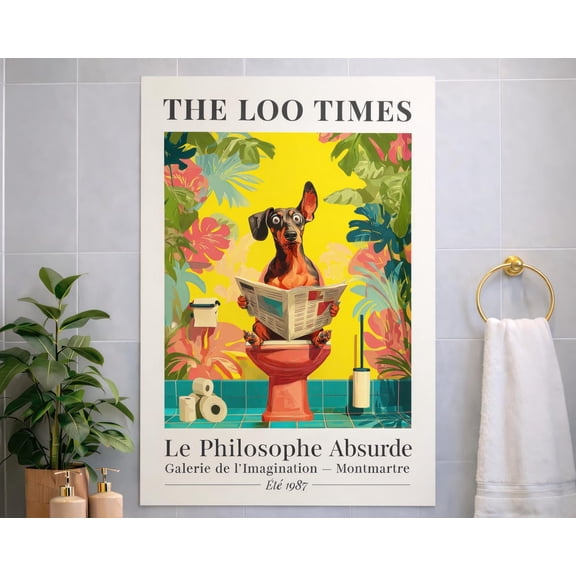Funny Dachshund Bathroom Absurd Dog Colorful Toilet Poster Unframed Paper Print
