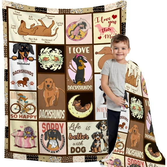 Funny Dachshund Checkered Fleece Flannel Decor Blanket Wiener Dog Dachshund Gifts for Women Lightweight Soft Throw Blanket Cute Cozy Blanket for Bed Couch Travel Outdoor 50''''x 60'''' for Teens