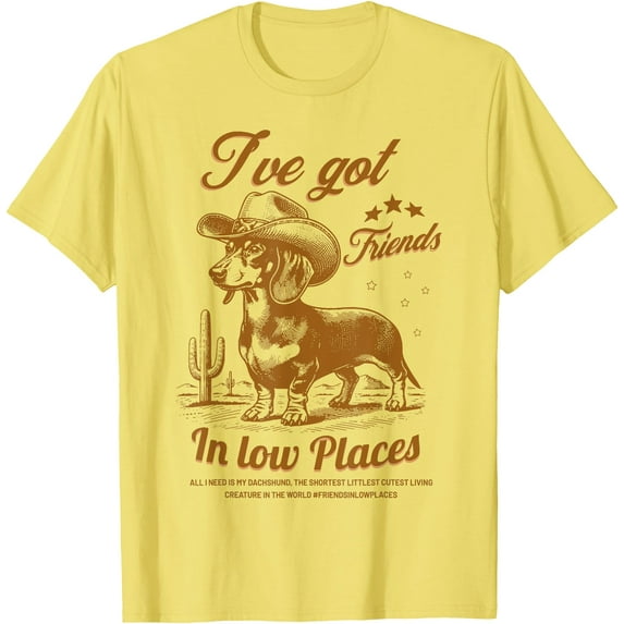 Funny Dachshund Cowboy Doxie I've Got Friends In Low Places Unisex T-Shirt for Men Women Kids,Cornsilk Color,Size YS